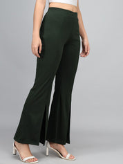 Kotty Women Green Flared High-Rise Bootcut Trousers