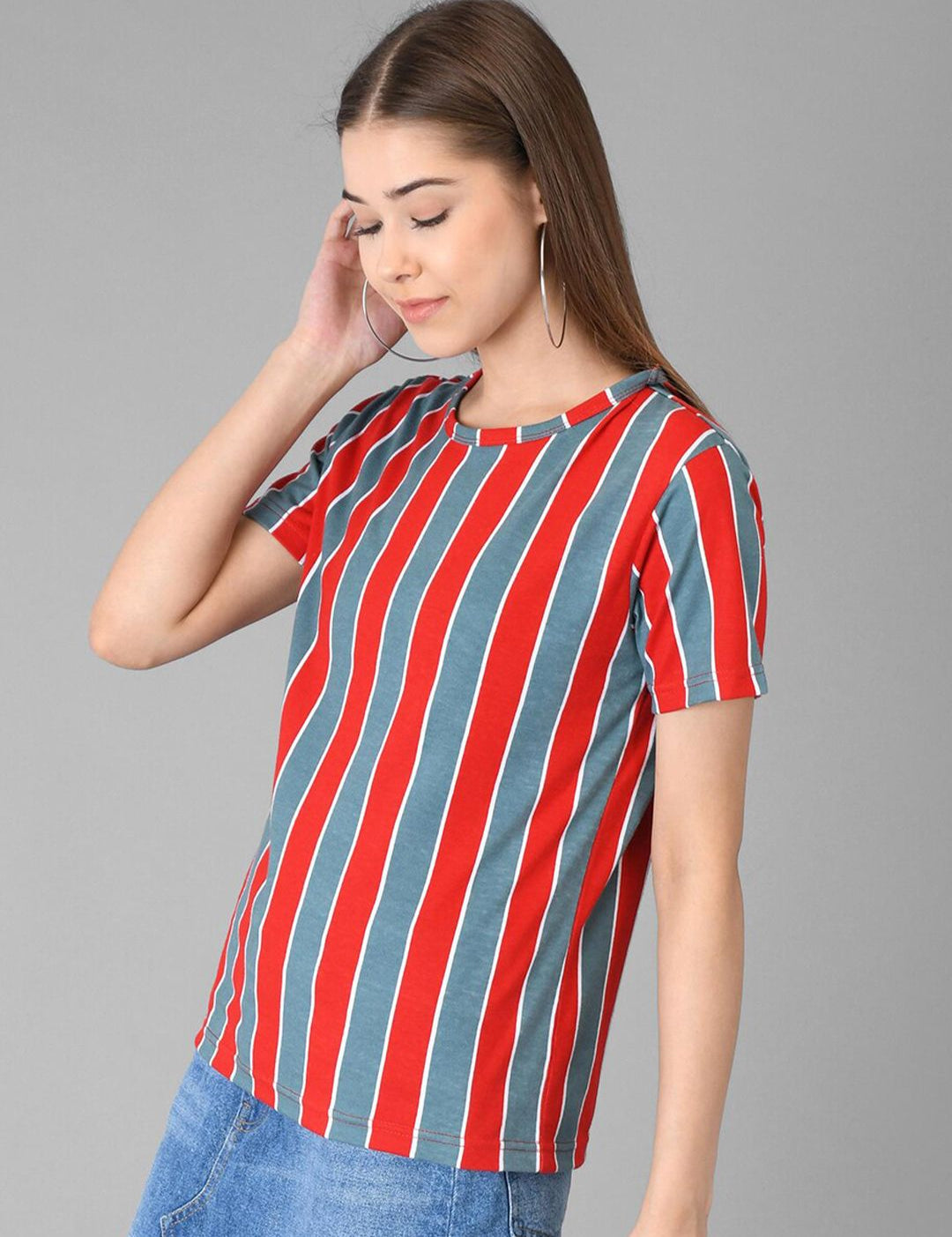 Kotty Striped Round Neck Cotton T-shirt