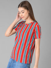 Kotty Striped Round Neck Cotton T-shirt