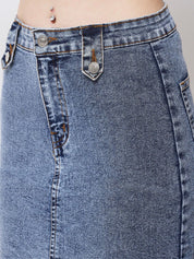 Kotty Women Blue Solid Straight Denim Skirt