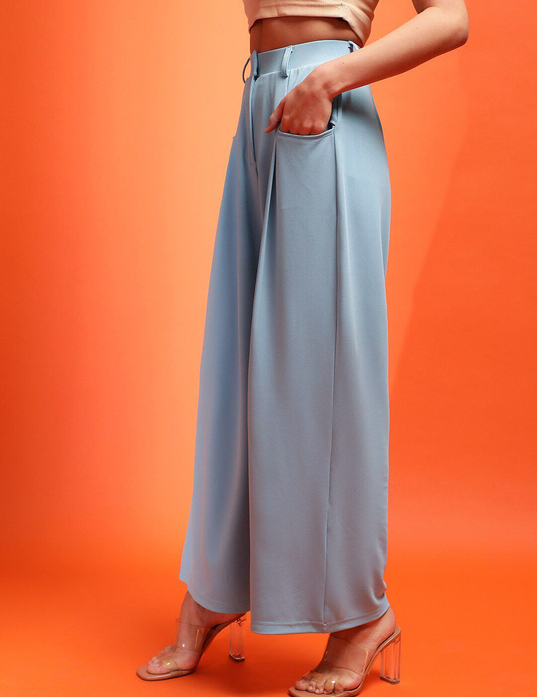 Stylecast X KOTTY BIZwear Blue Relaxed High-Rise Parallel Trousers