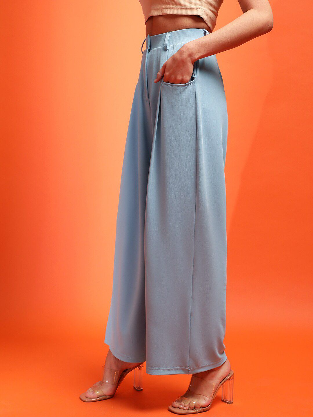 Stylecast X KOTTY BIZwear Blue Relaxed High-Rise Parallel Trousers