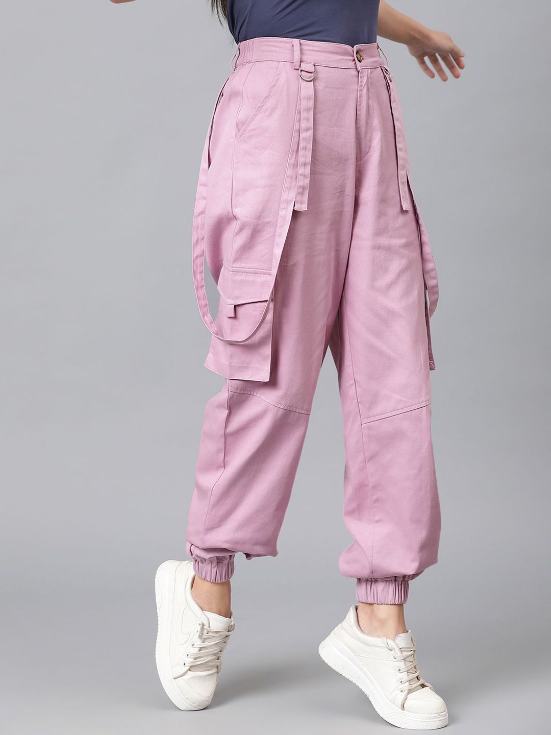 Kotty Women High-Rise Easy Wash Cotton Cargos Trousers