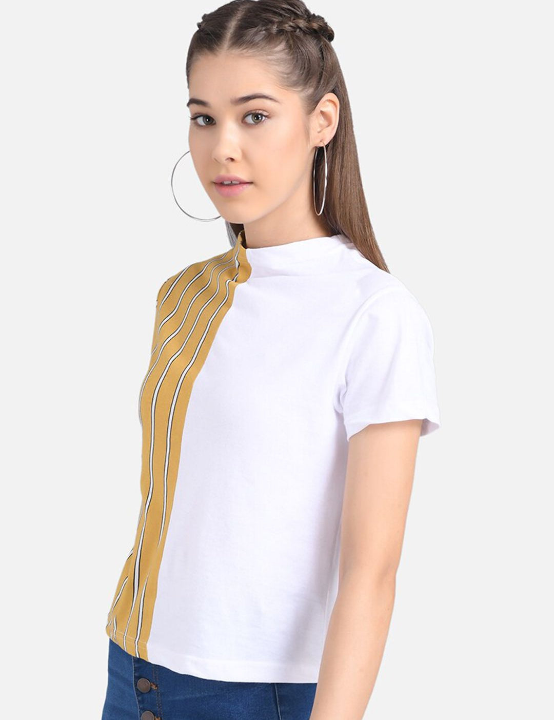 Kotty Women Yellow Colourblocked Pure Cotton Top