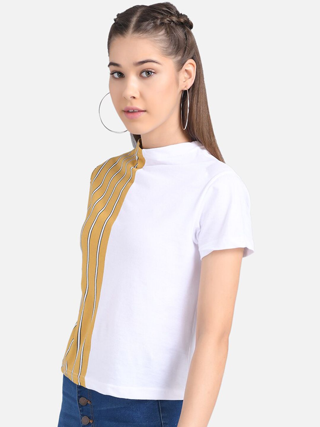 Kotty Women Yellow Colourblocked Pure Cotton Top