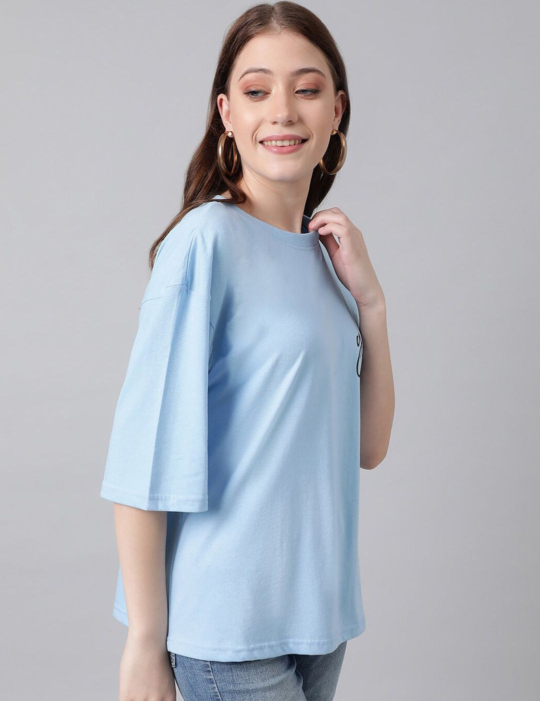 KOTTY Basics Typography Printed Round Neck Drop-Shoulder Sleeves Oversized T-shirt