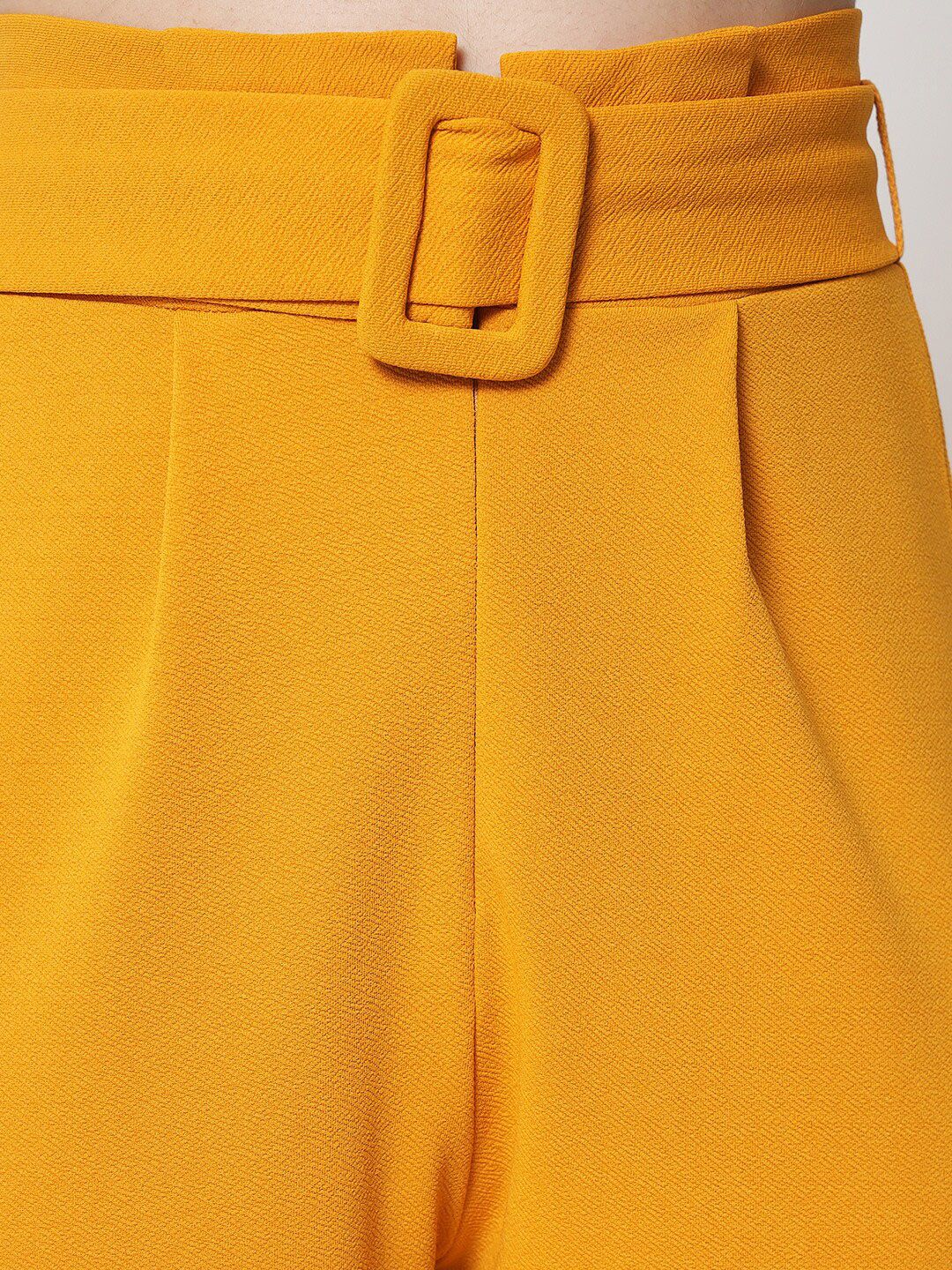 KOTTY BIZwear Women Yellow Relaxed Straight Fit High-Rise Easy Wash Pleated Trousers