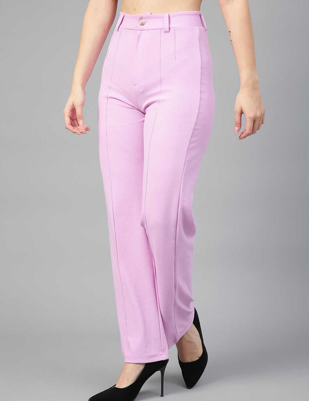 Kotty Women Relaxed Straight Fit High-Rise Easy Wash Parallel Trousers