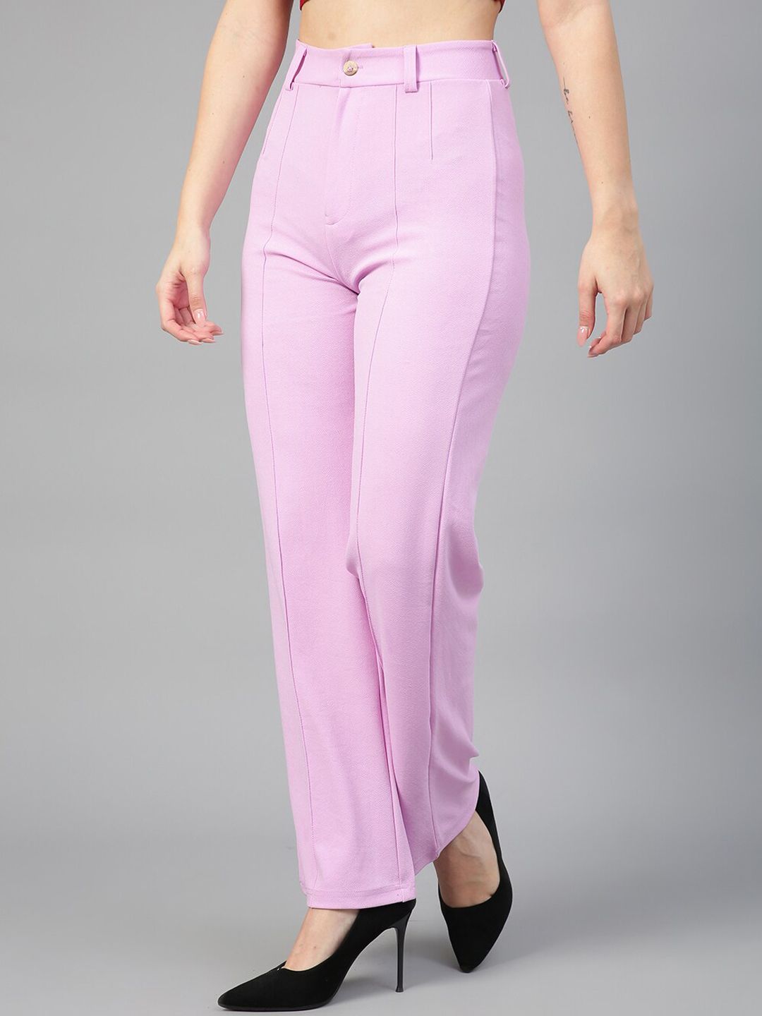 Kotty Women Relaxed Straight Fit High-Rise Easy Wash Parallel Trousers