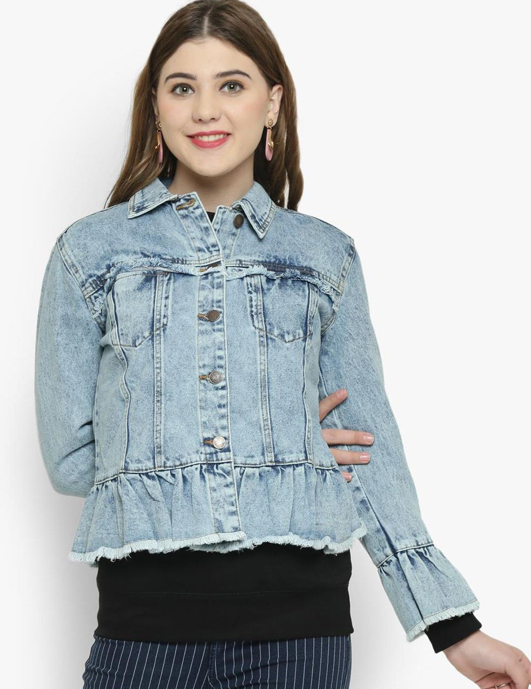 Kotty Women Blue Solid Denim Jacket