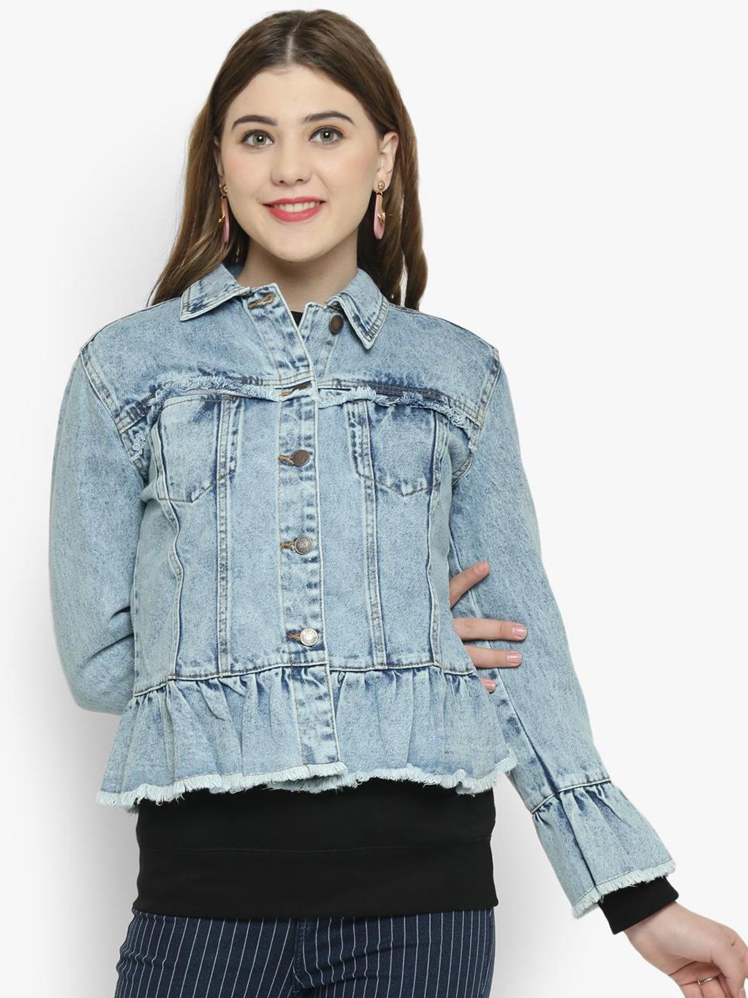 Kotty Women Blue Solid Denim Jacket