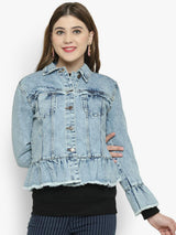 Kotty Women Blue Solid Denim Jacket