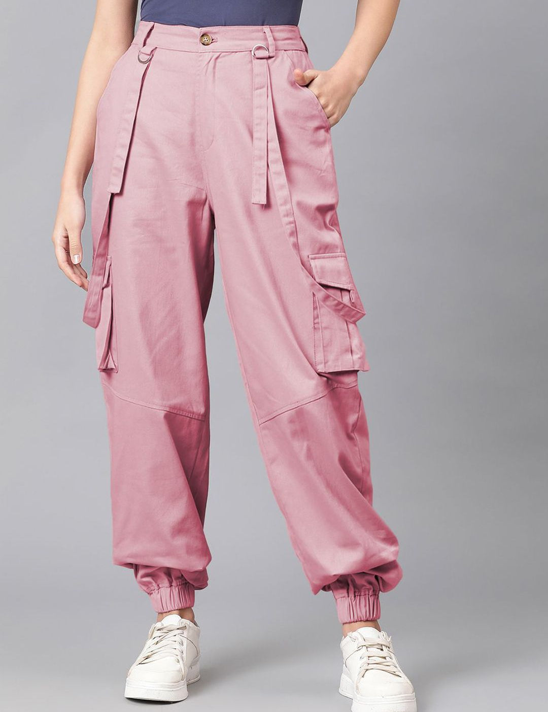 Kotty Women Relaxed High-Rise Easy Wash Cargos Trousers