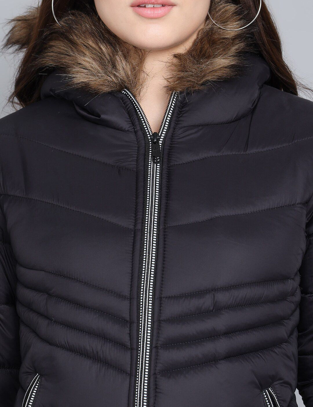 Kotty Women Black Hooded Puffer Jacket