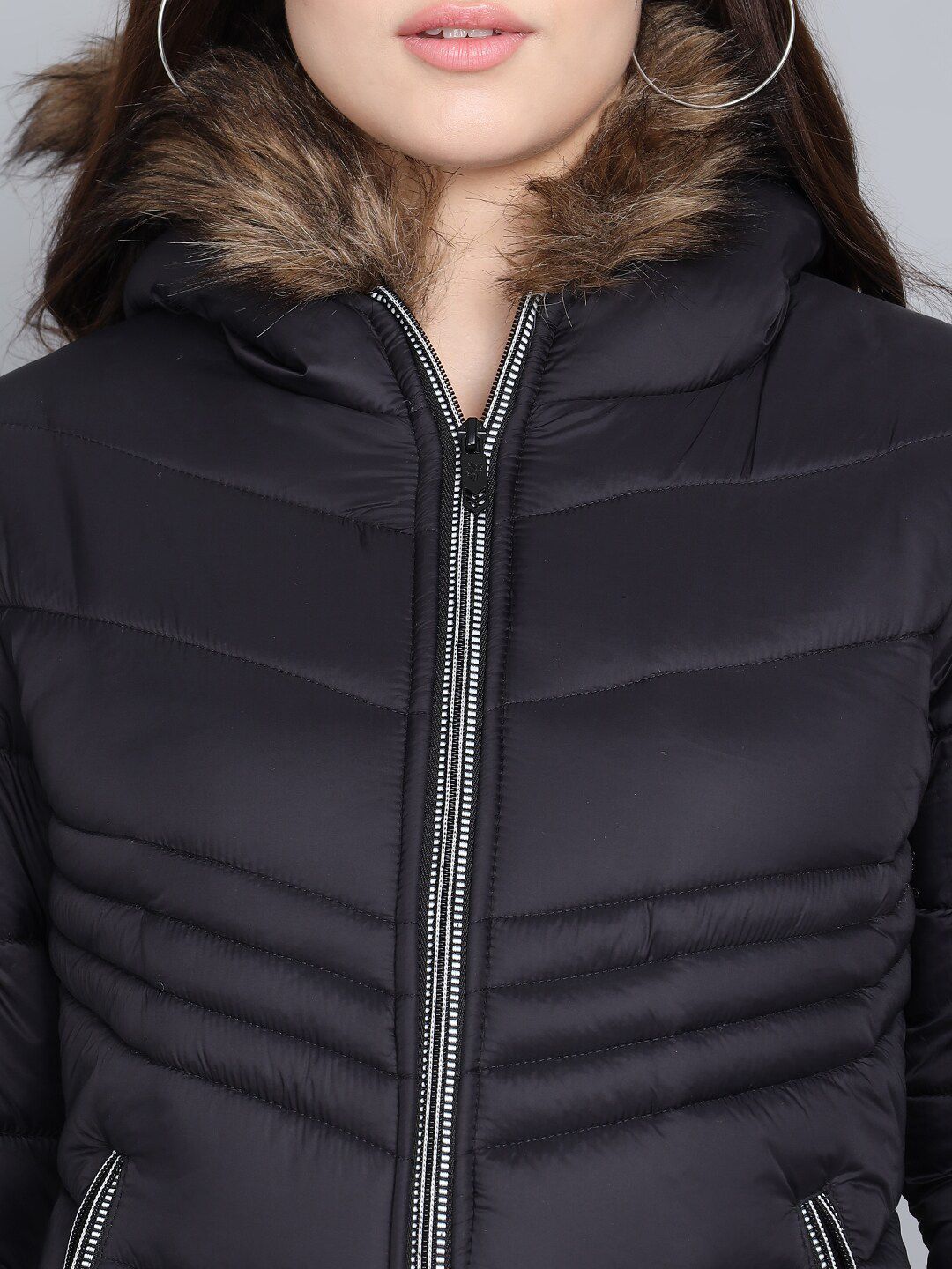 Kotty Women Black Hooded Puffer Jacket
