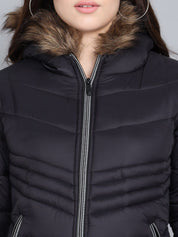 Kotty Women Black Hooded Puffer Jacket