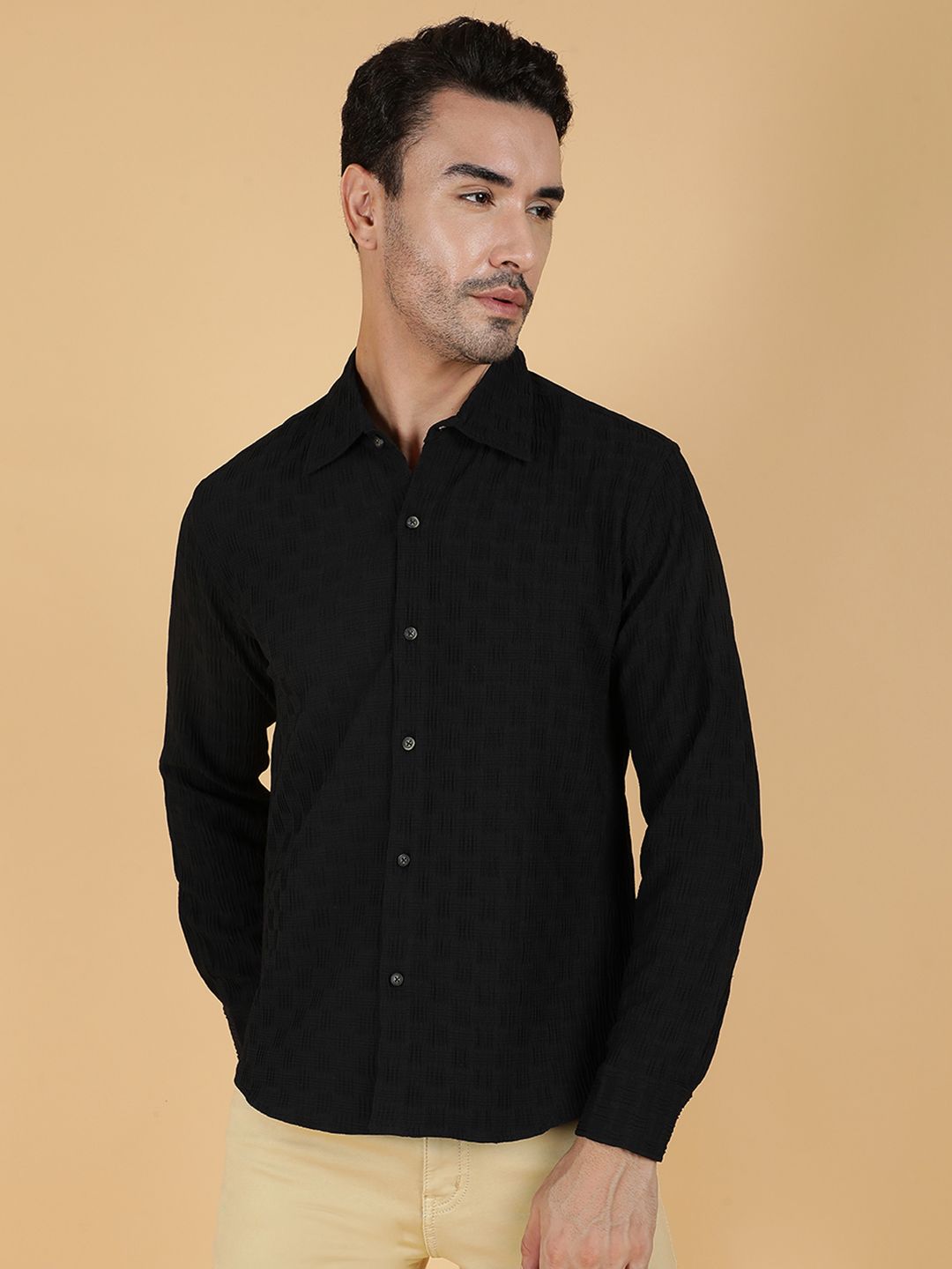 Kotty Men Relaxed Spread Collar Textured Casual Shirt
