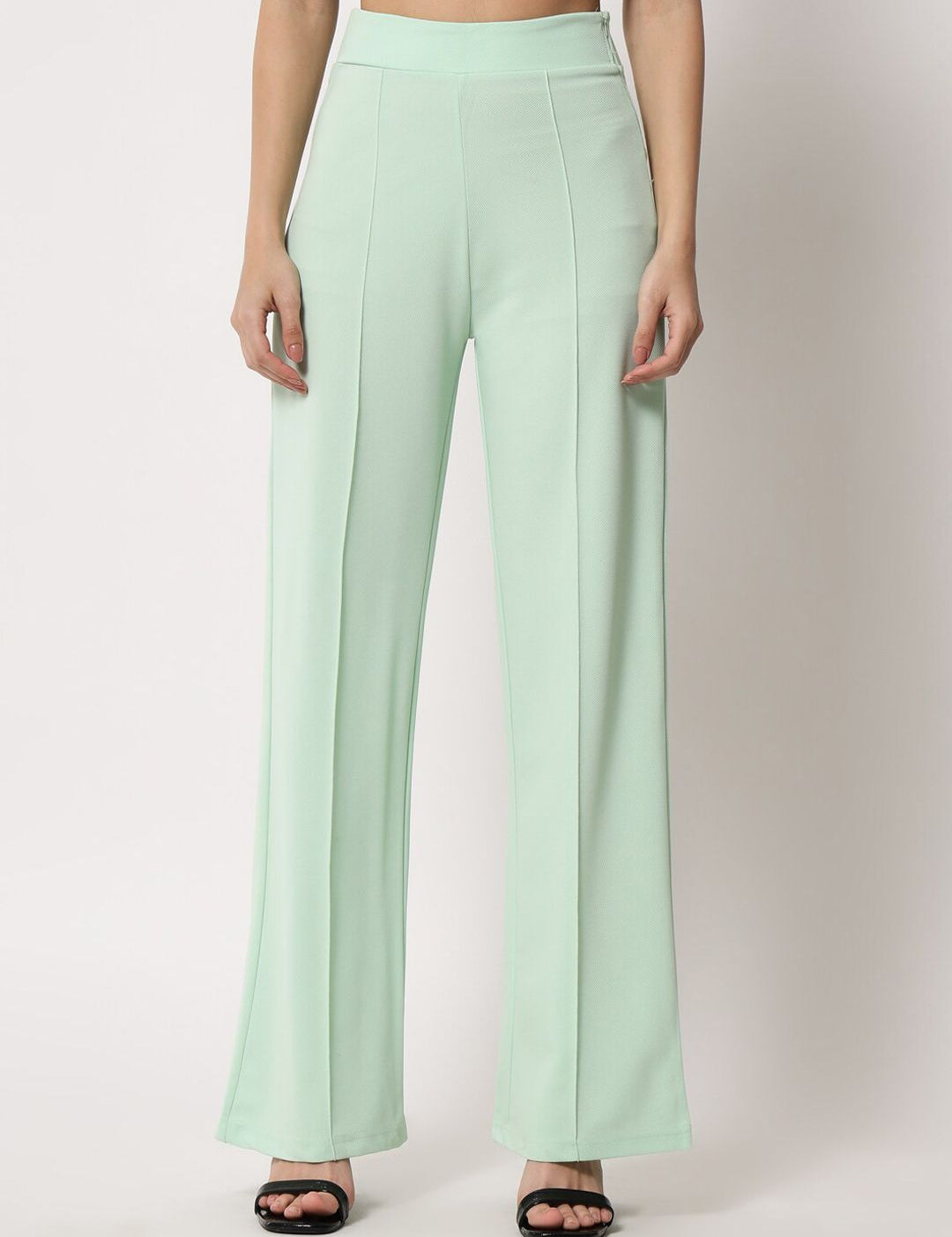 Kotty Women Green Relaxed Straight Fit High-Rise Easy Wash Trousers