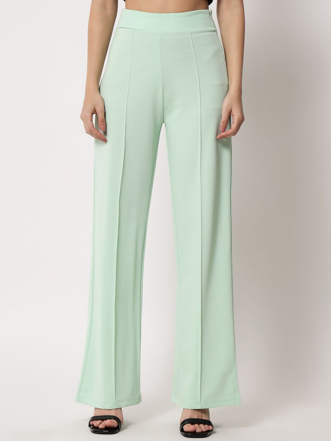Kotty Women Green Relaxed Straight Fit High-Rise Easy Wash Trousers
