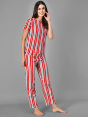 Kotty Women Red & White Striped Night Suit