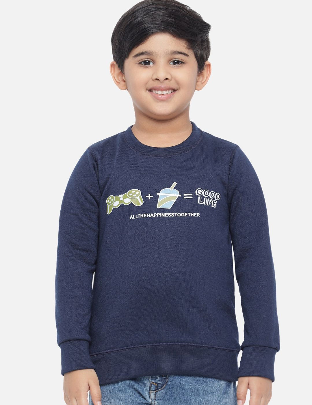 Kotty Boys Navy Blue Printed Sweatshirt