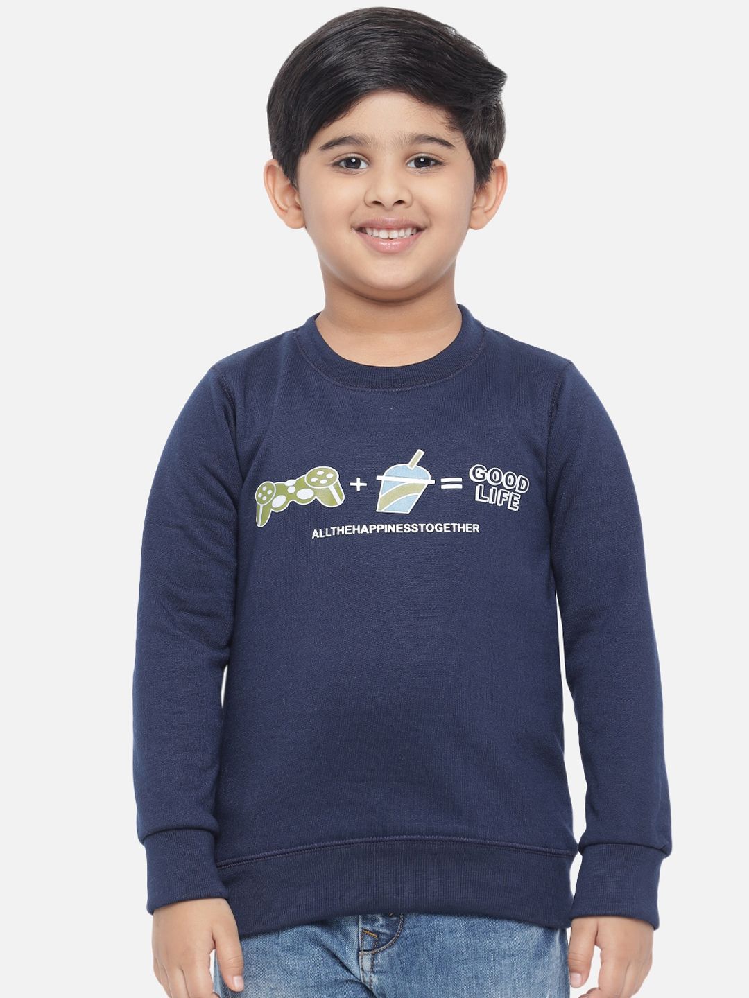Kotty Boys Navy Blue Printed Sweatshirt