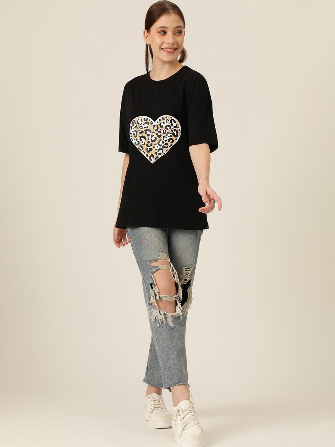 KOTTY Basics Graphic Printed Drop-Shoulder Sleeves Oversized T-shirt
