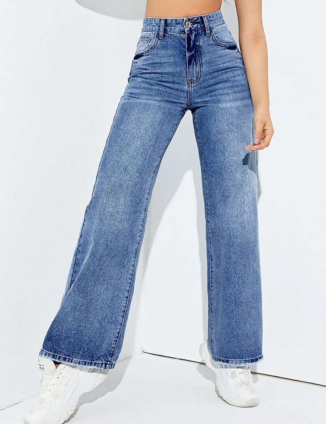 Kotty Women Jean Wide Leg High-Rise Heavy Fade Stretchable Jeans
