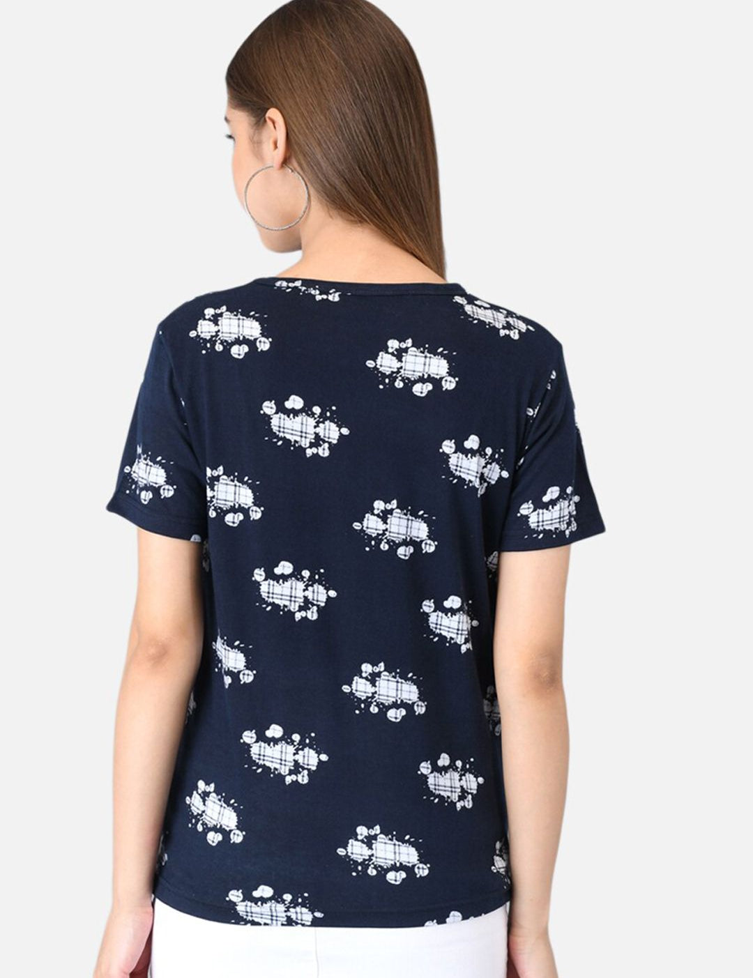 Kotty Women Navy Blue & Coral Orange Pack of 2 Printed T-shirt