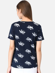 Kotty Women Navy Blue & Coral Orange Pack of 2 Printed T-shirt