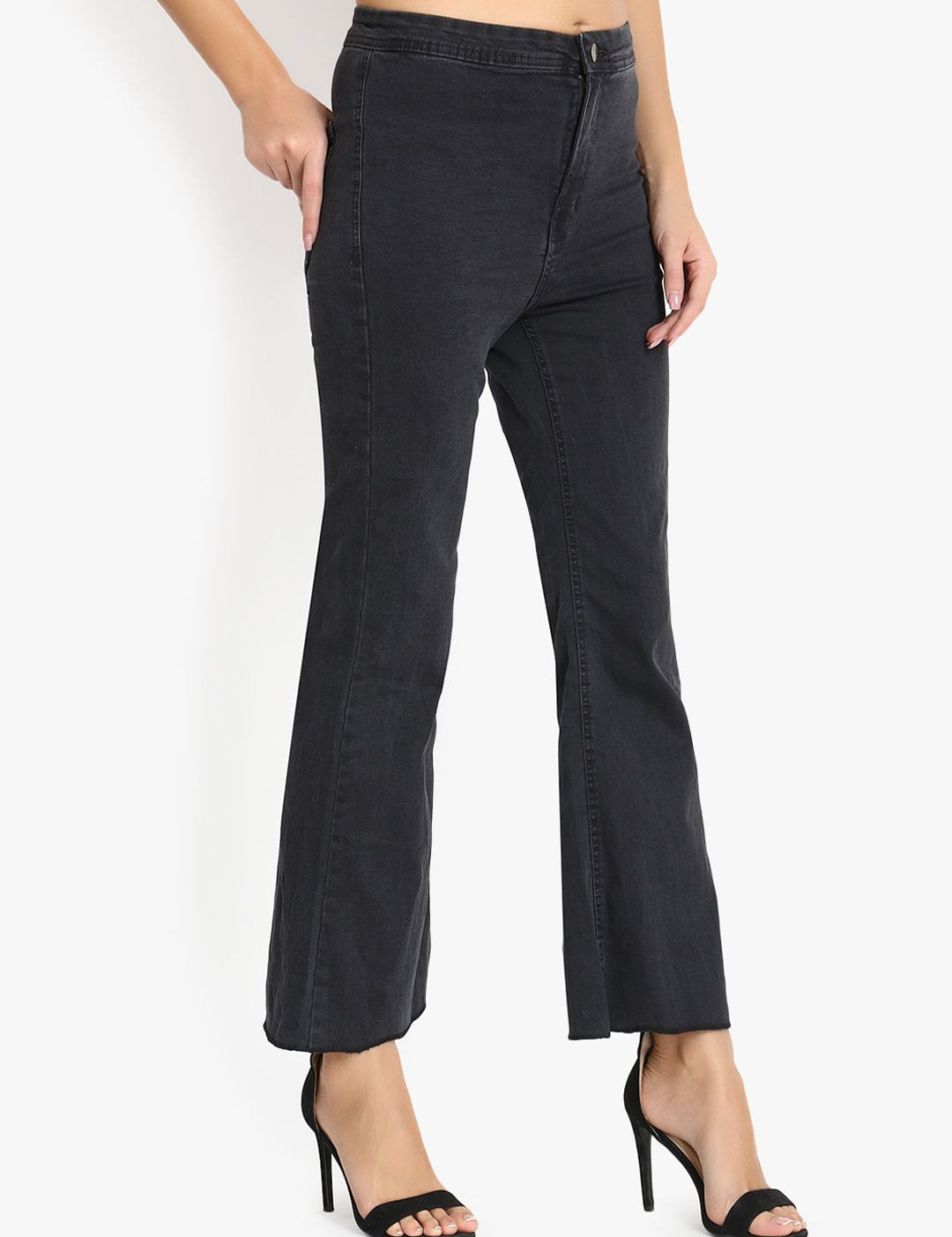 Kotty Women Black Flared High-Rise Clean Look Stretchable Jeans