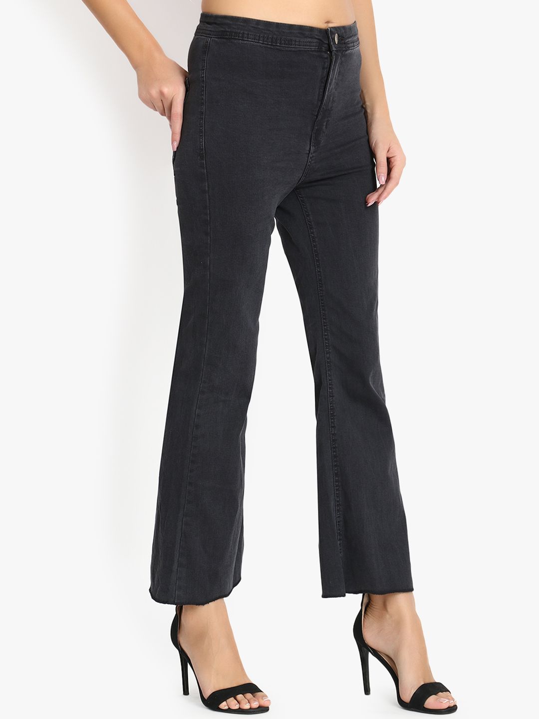 Kotty Women Black Flared High-Rise Clean Look Stretchable Jeans