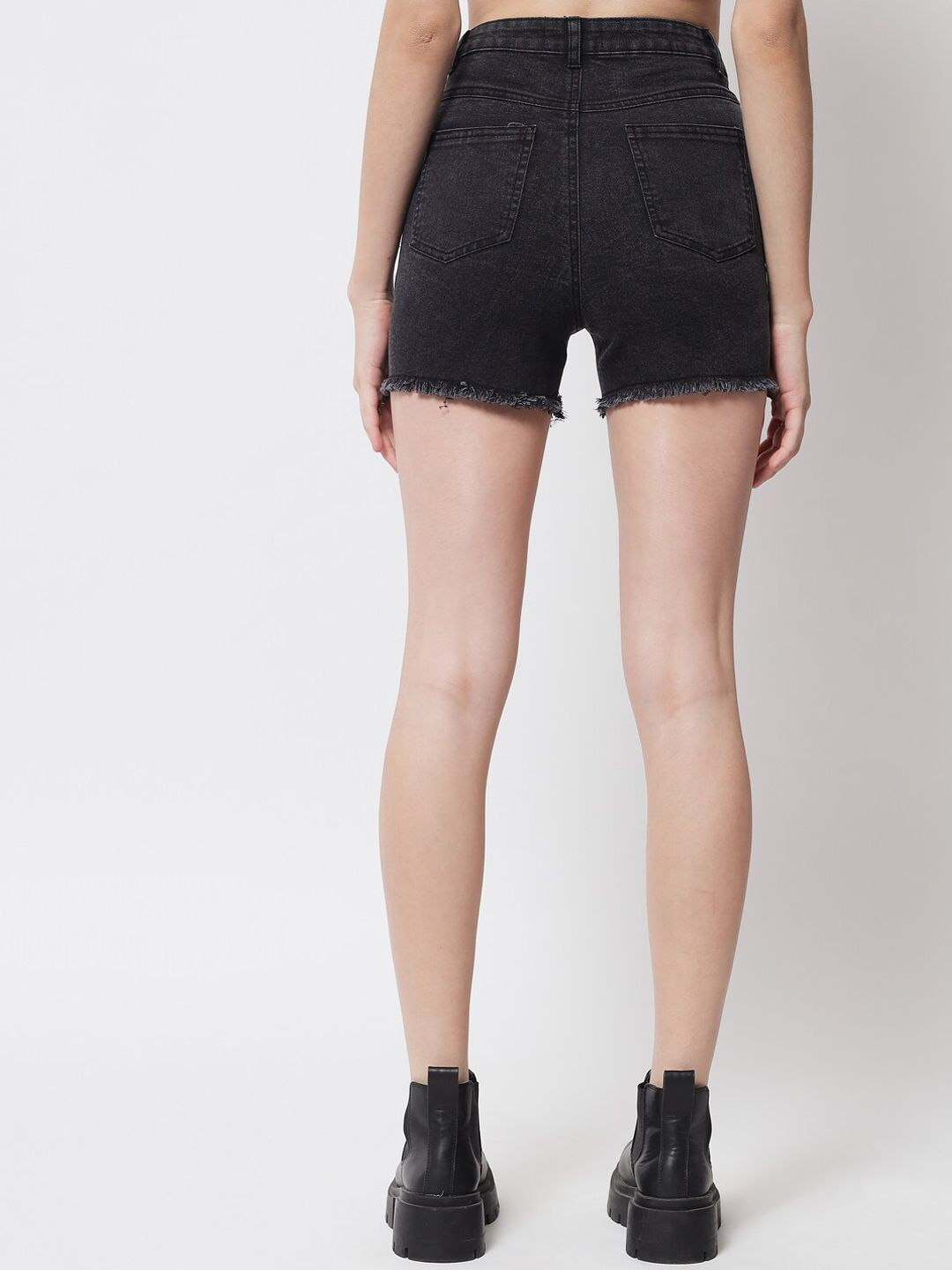 Kotty Women Black High-Rise  Denim Shorts