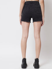 Kotty Women Black High-Rise  Denim Shorts
