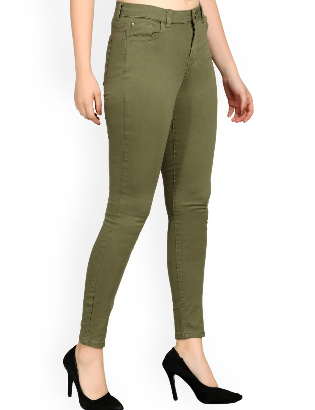 Kotty Women Olive Green Skinny Fit High-Rise Clean Look Jeans
