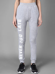 Kotty Women Grey Melange & White Printed Joggers