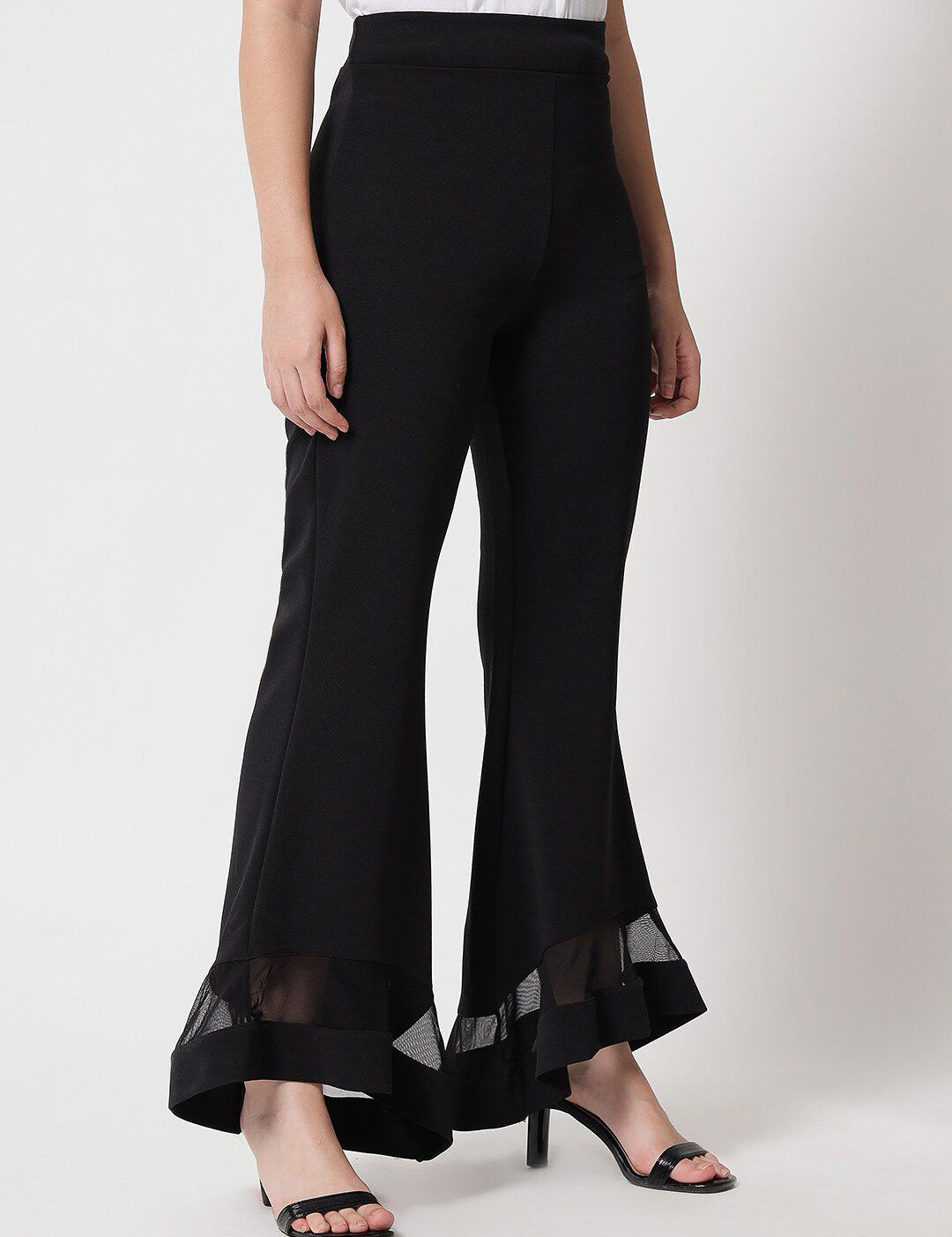 Kotty Women Black Relaxed Flared High-Rise Easy Wash Trousers