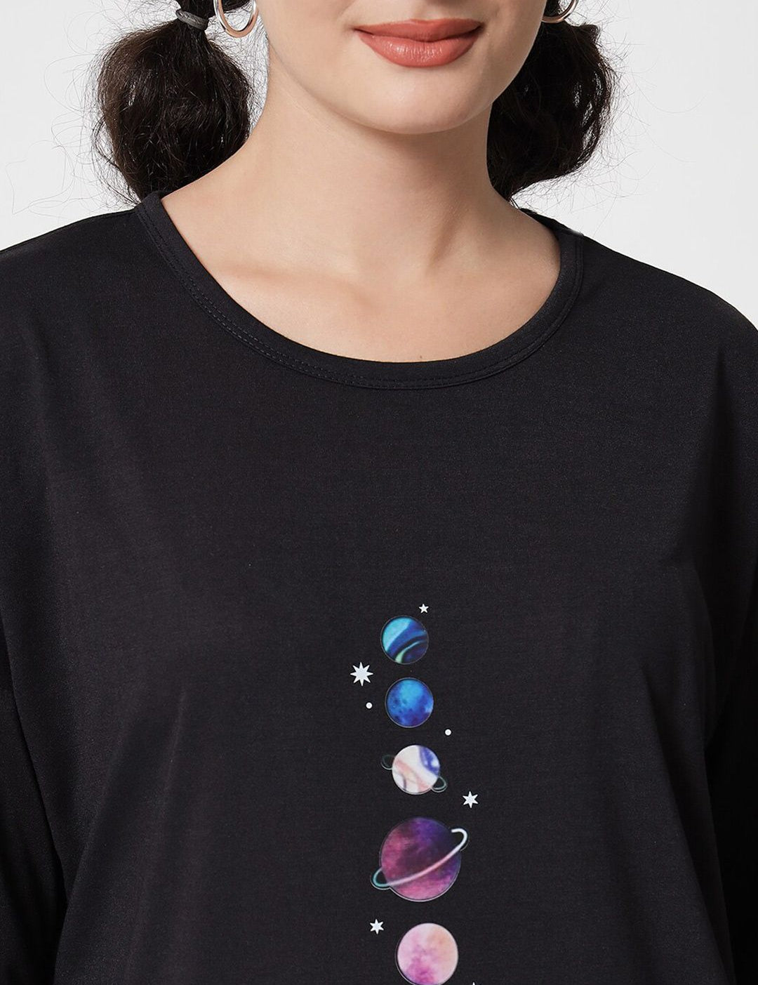 Kotty Women Black Typography Printed Applique Oversized T-shirt