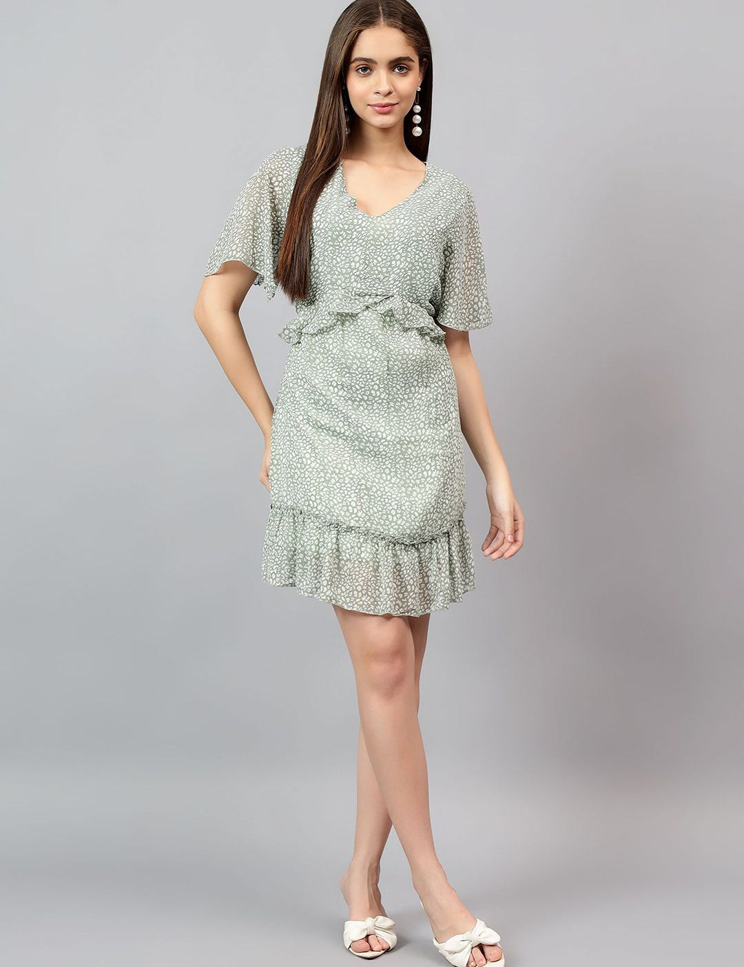 Kotty Women Animal Printed Batwing Sleeve A-Line Above Knee Dress