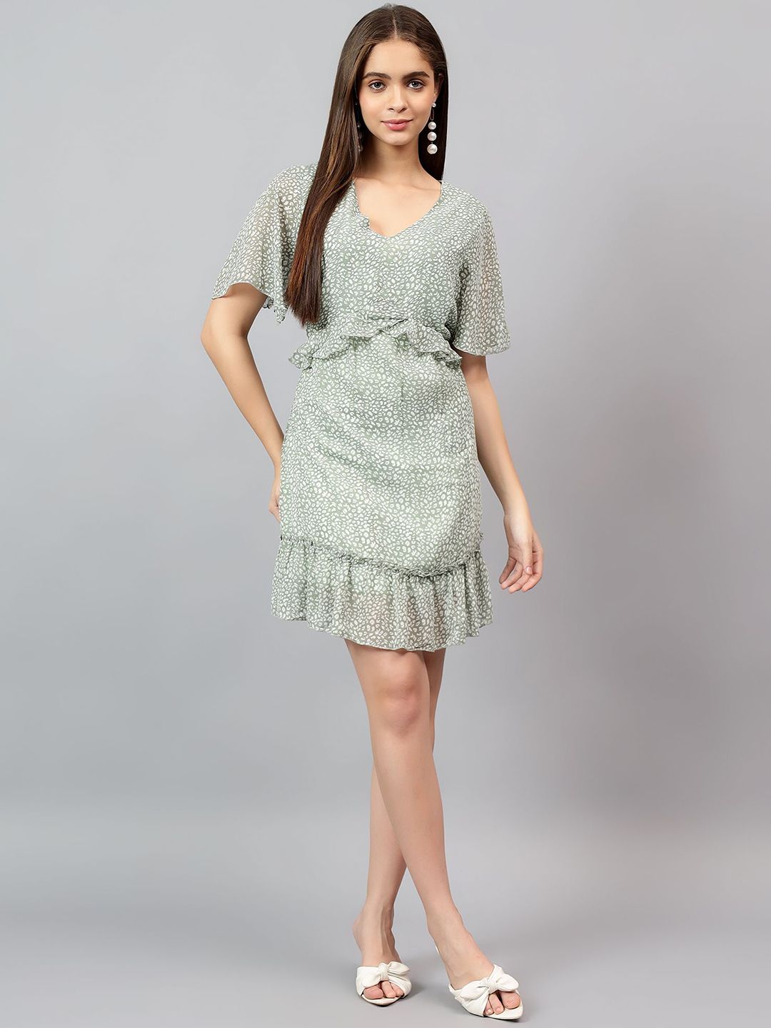 Kotty Women Animal Printed Batwing Sleeve A-Line Above Knee Dress