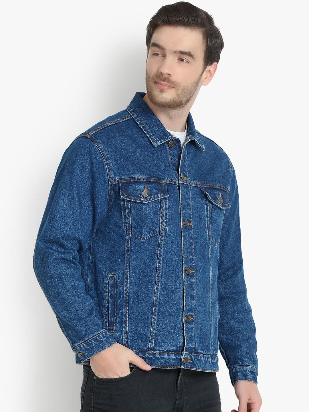 Kotty Men Blue Solid Denim Jacket