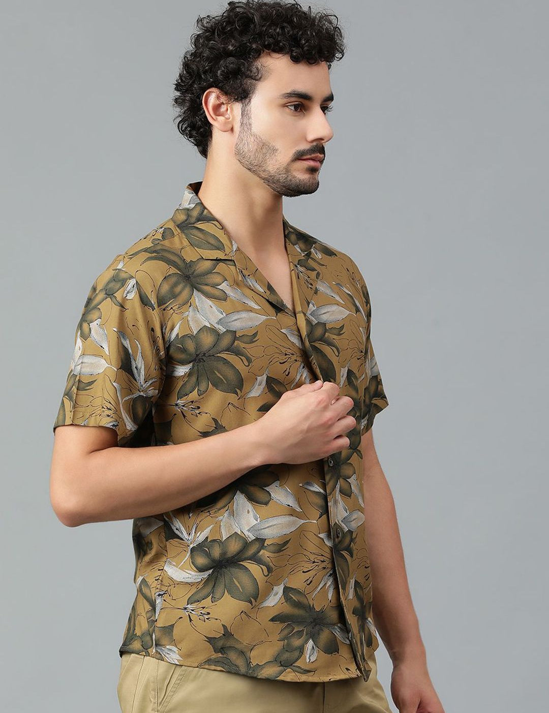 Kotty Men Cuban Collar Floral Printed Casual Shirt