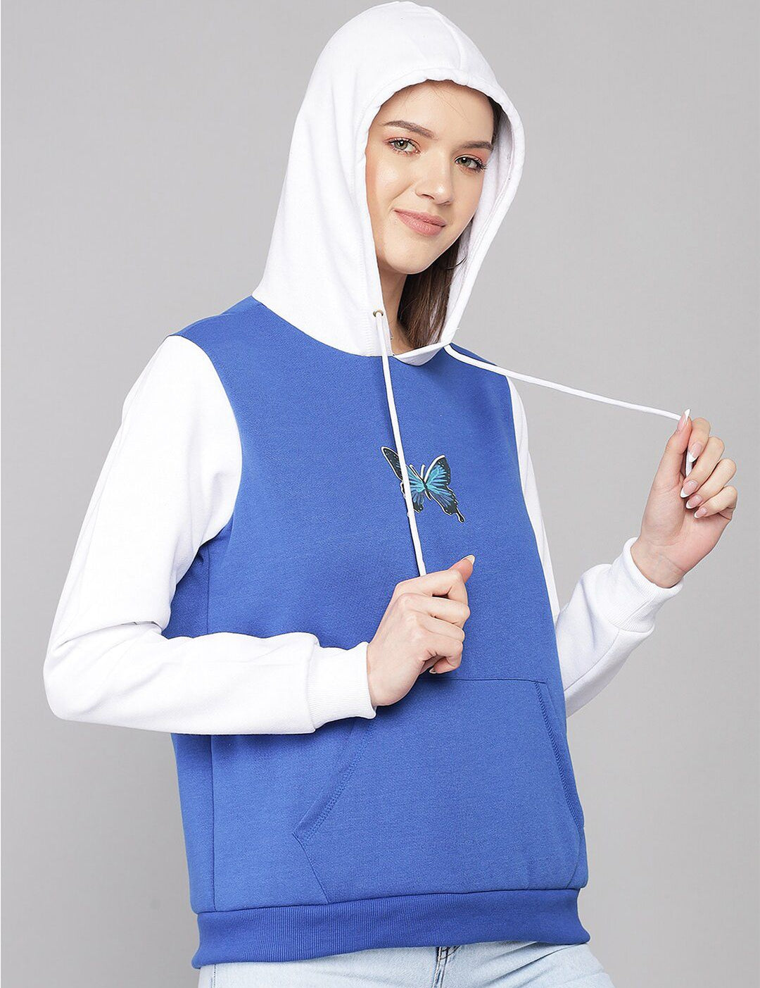 Kotty Women Multicoloured Colourblocked Fleece Hooded Sweatshirt