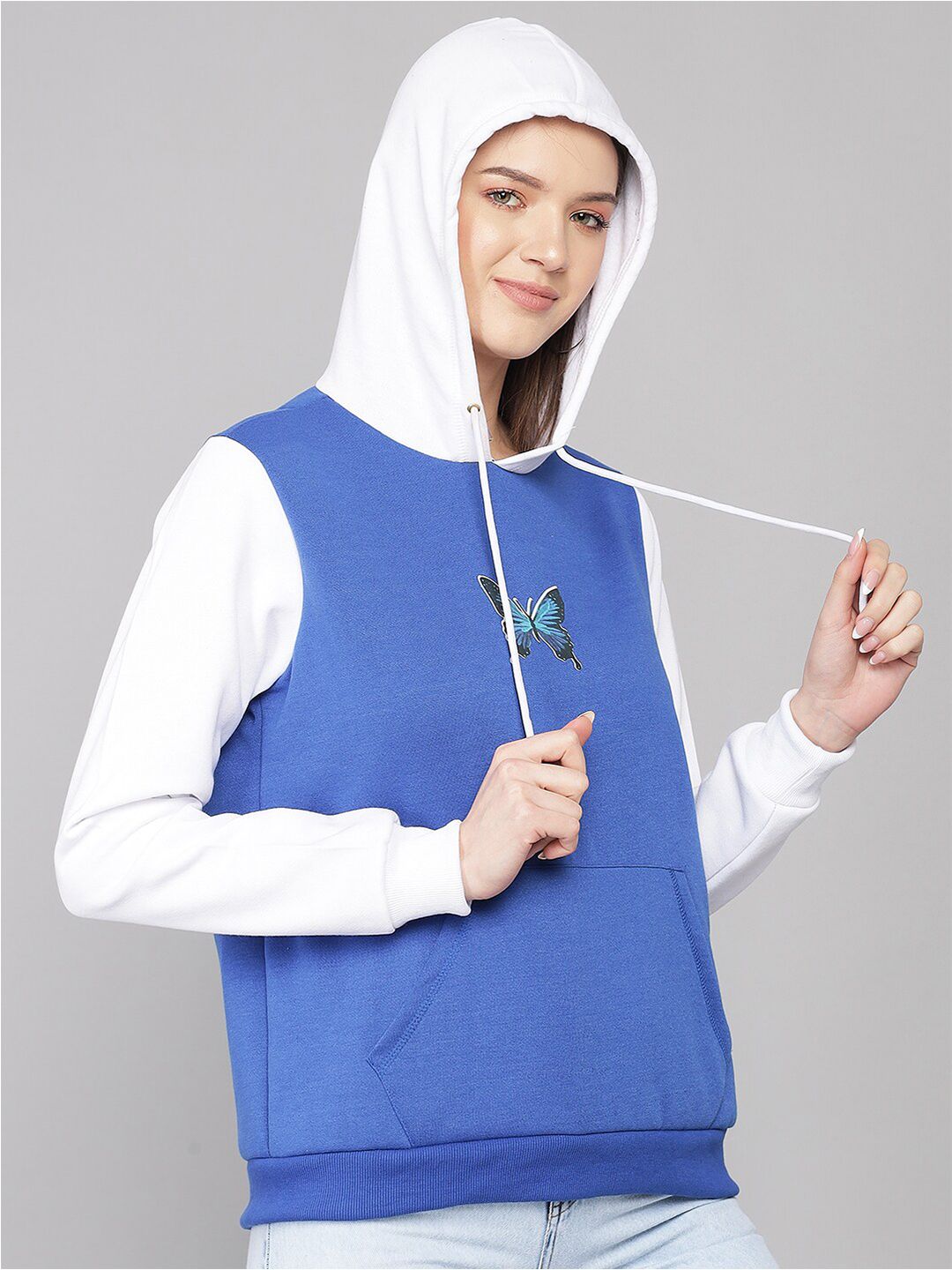 Kotty Women Multicoloured Colourblocked Fleece Hooded Sweatshirt