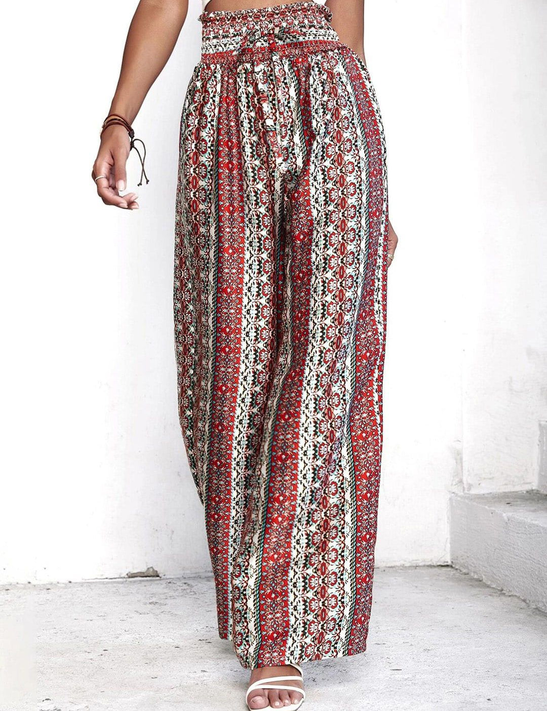 Kotty Women Brown Printed Relaxed High-Rise Easy Wash Pleated Trousers