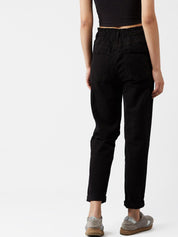 Kotty Women Black Boyfriend Fit High-Rise Clean Look Jeans