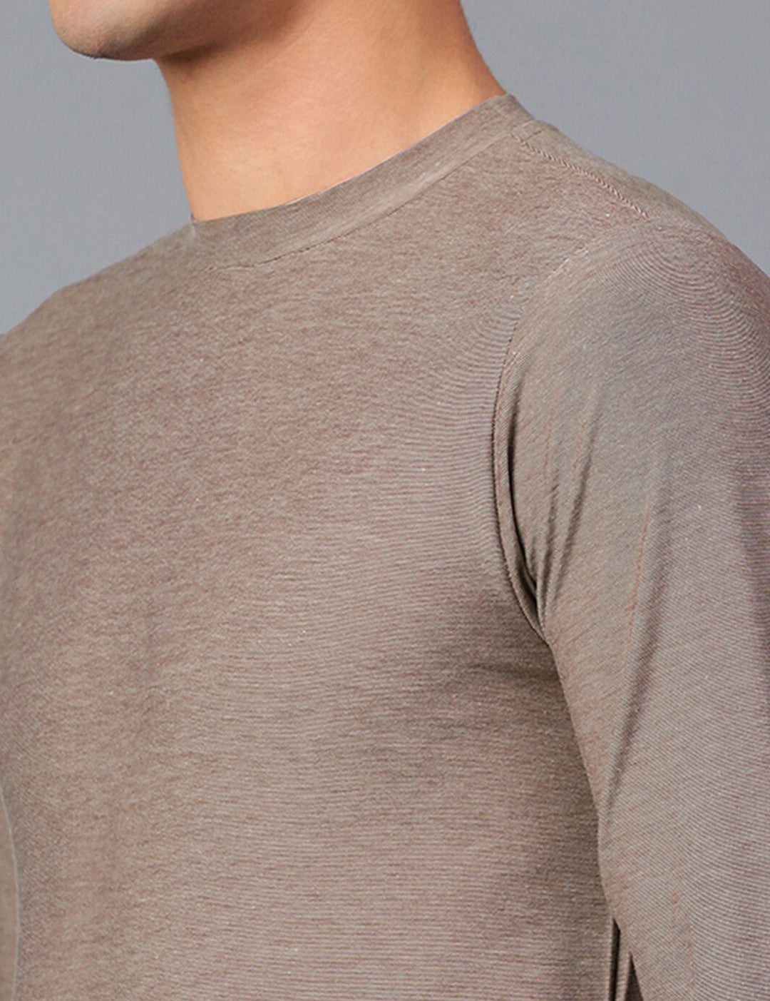 Kotty Brown Round Neck Long Sleeves Slim Fit T-shirt