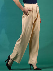 Kotty Women Relaxed Straight Fit Pleated High-Rise Trousers
