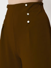 Kotty Women Brown Relaxed Straight Fit High-Rise Easy Wash Trousers
