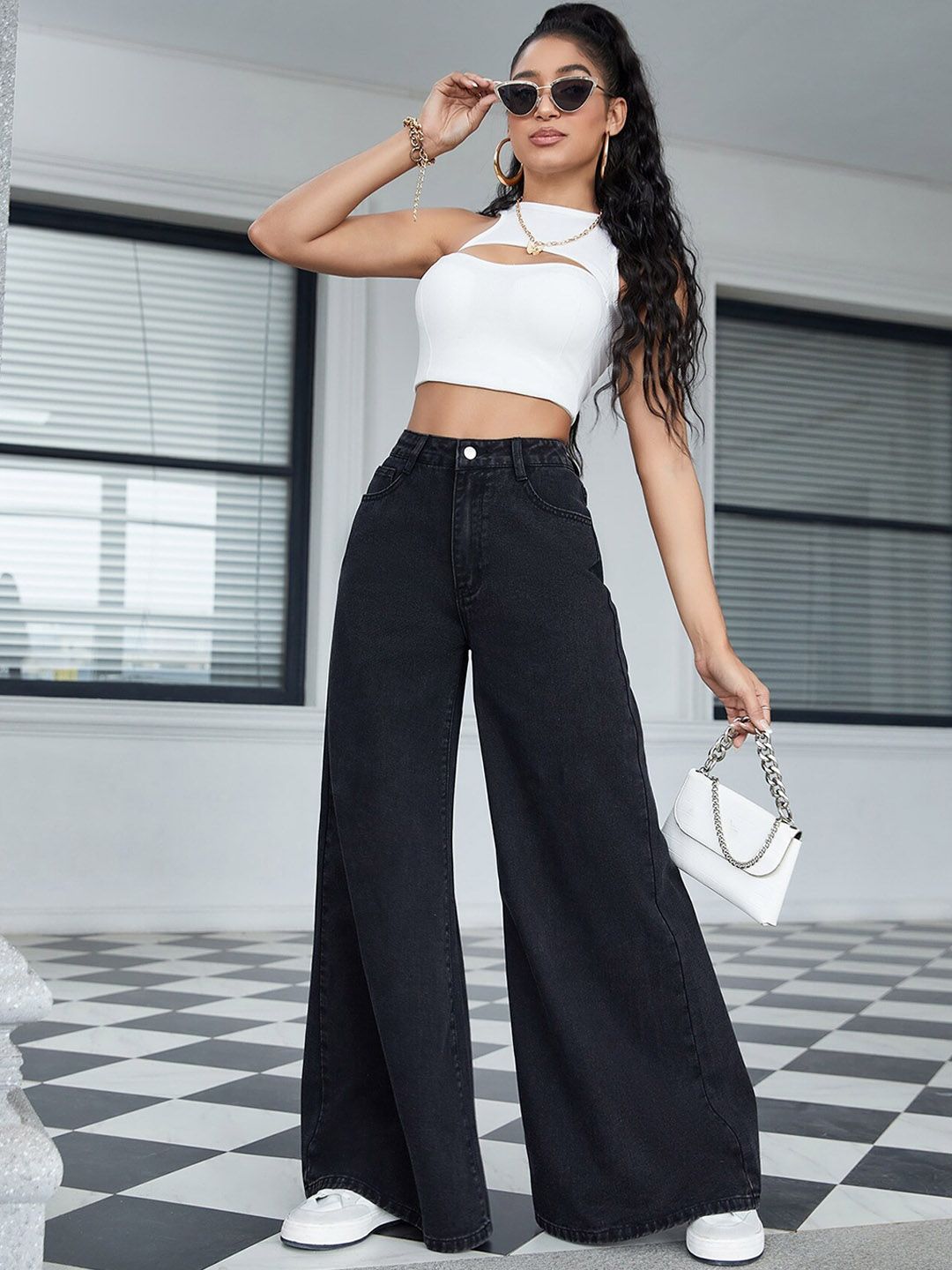 Kotty Women Black Jean Flared High-Rise Stretchable Jeans